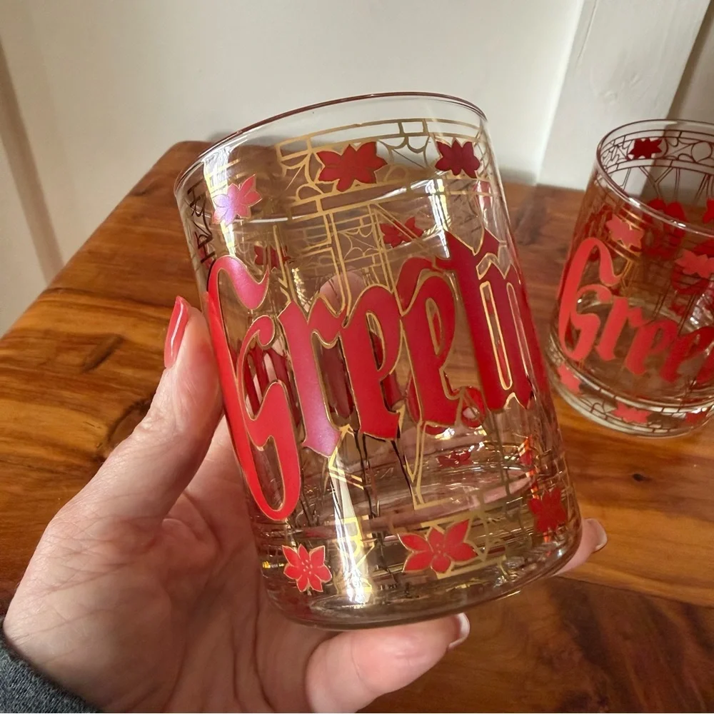 Culver Seasons Greetings Holiday Old Fashioned Rocks Glasses Set of 2